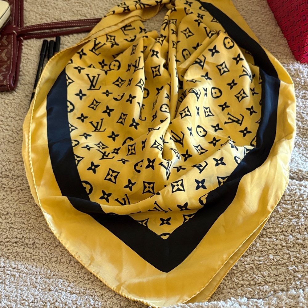 Vintage LV Yellow and Black Monogram Silk Scarf